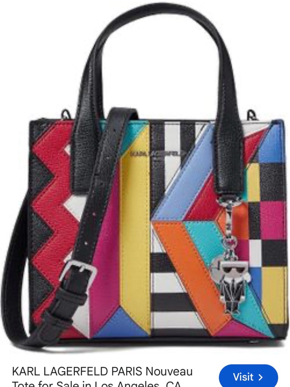 RARE Karl Lagerfeld Multicolor Geometric Tote with Black Trim